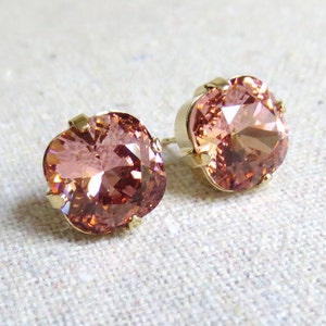 Swarovski Crystal Dusty Blush Pink Rose Post Earrings Cushion Cut Square Earrings Bridal Jewelry Wedding Earrings Bridesmaids Gifts image 3