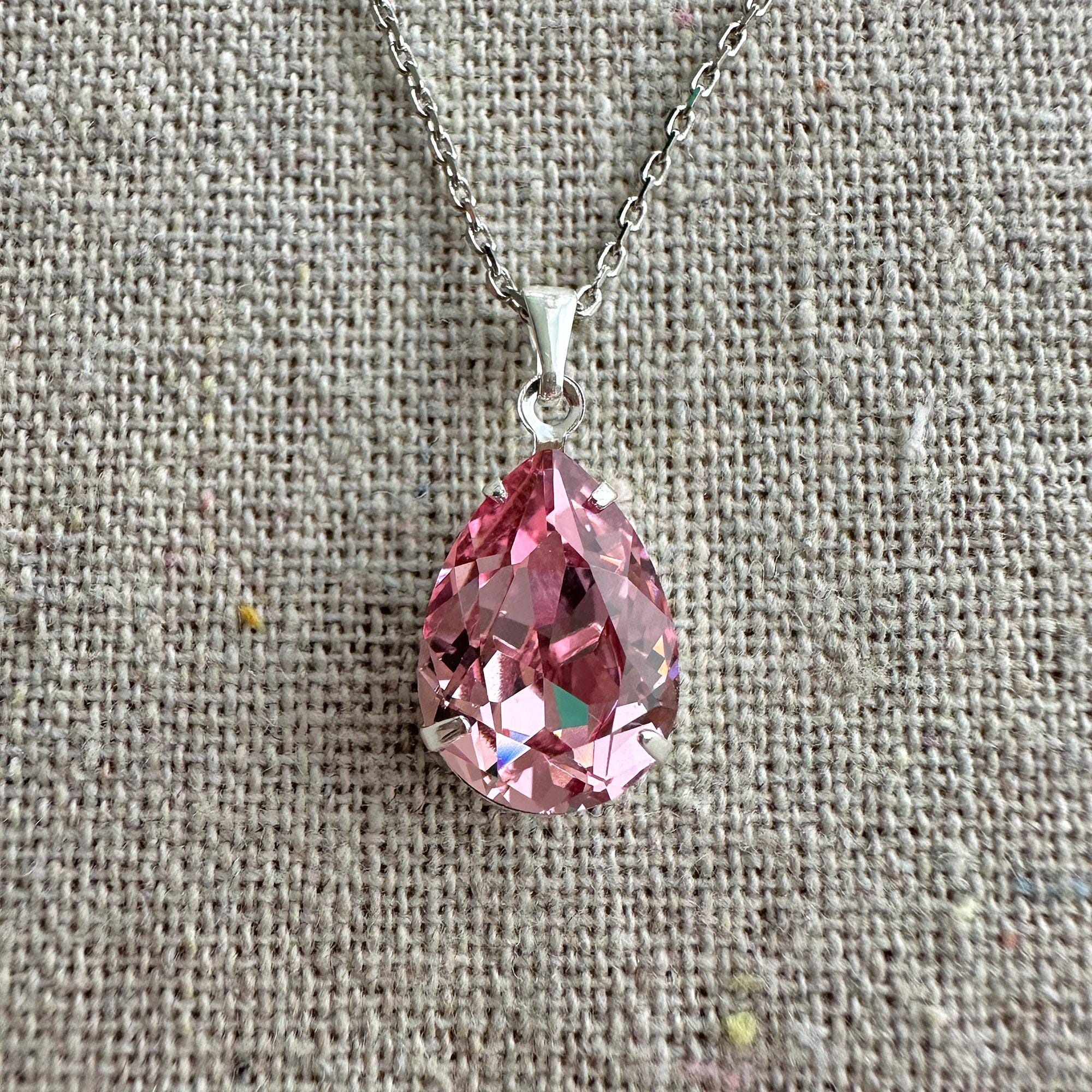 Swarovski Crystal Pendant Necklace | 14x10mm Light Rose Pear