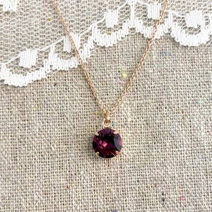 Swarovski Crystal Amethyst Brilliant Round Pendant Delicate Rose Gold Necklace Bridesmaids Ask Gifts Bridal Jewelry Flower Girl Necklace