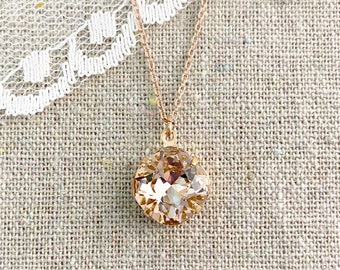 Swarovski Crystal Blush Pink Cushion Pendant Rose Gold Necklace Bridesmaids Ask Gifts Bridal Jewelry Flower Girl Necklace