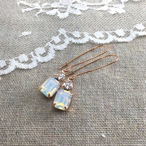 Swarovski Crystal Bridal Earrings, White Opal Crystal Rose Gold, Rhinestone Long Dangling Earrings, Bridesmaid Wedding Jewelry, Ask Gifts image 6