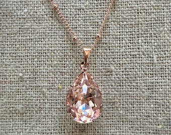 Swarovski Crystal Pendant Necklace | 14x10mm Vintage Rose Pear | Adjustable Length | N0456