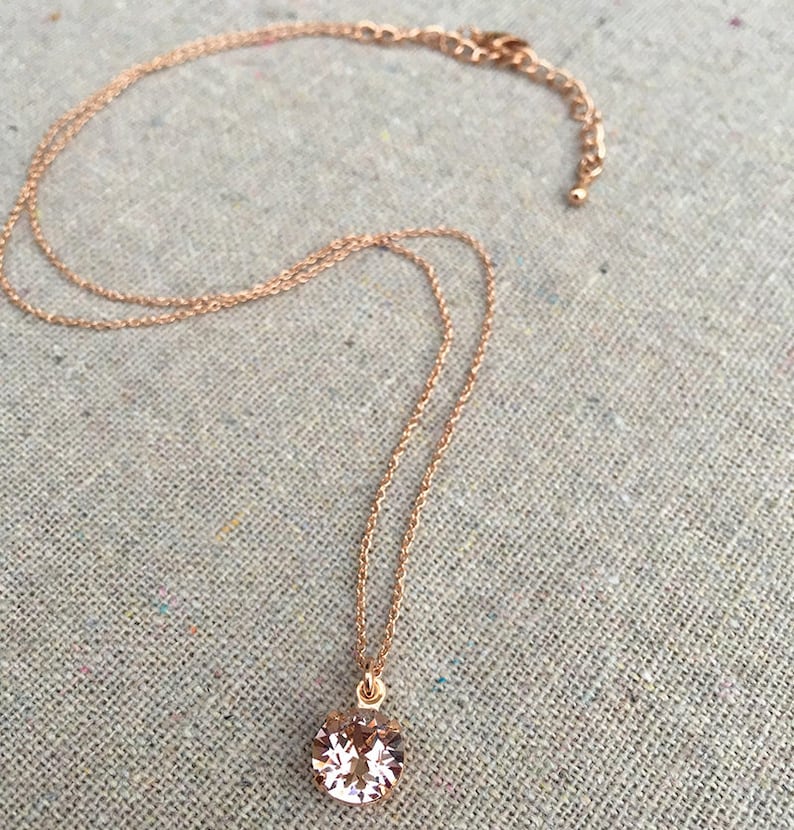 Swarovski Crystal Blush Pink Brilliant Round Pendant Delicate Rose Gold Necklace Bridesmaids Ask Gifts Bridal Jewelry Flower Girl Necklace image 3