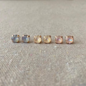 Swarovski Crystal Rose Gold Post Earrings, Small 6mm Round Xirius Studs, Bridesmaid Gifts, Serene Gray Dusty Pink Ivory Cream DeLite