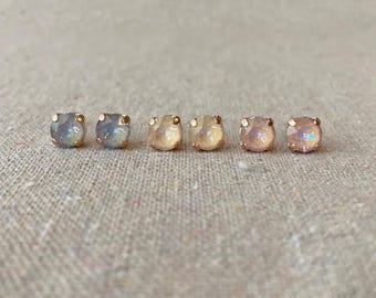 Swarovski Crystal Stud Earrings | 6mm Dusty Pink, Serene Gray or Ivory Cream DeLite Xirius Chatons | Surgical Steel Posts | E0056