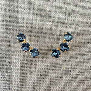 Swarovski Crystal Crawler Earrings, Xirius 5mm Denim Blue Studs, Climber Post Earrings, 14k Rose Gold, Gold or Silver, Curved Bar Earrings