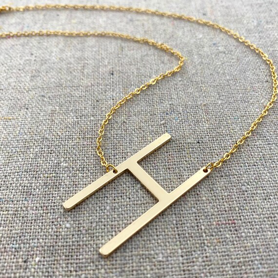 Sideways Initial Necklace Large Letter Layering Necklace Statement