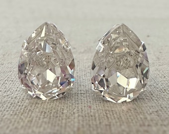Swarovski Crystal Clip On Earrings | 18x13mm Crystal Pears | Statement Non-pierced Studs | E0447