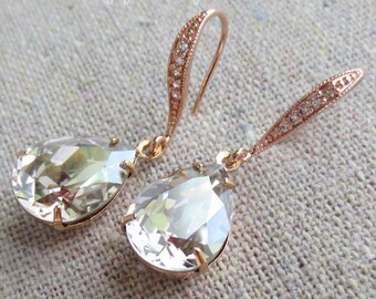 Swarovski Crystal Silver Shade Pear Tear Drop Stone Rhinestone Dangling Delicate Bridal Wedding Rose Gold Silver Cubic Zirconia