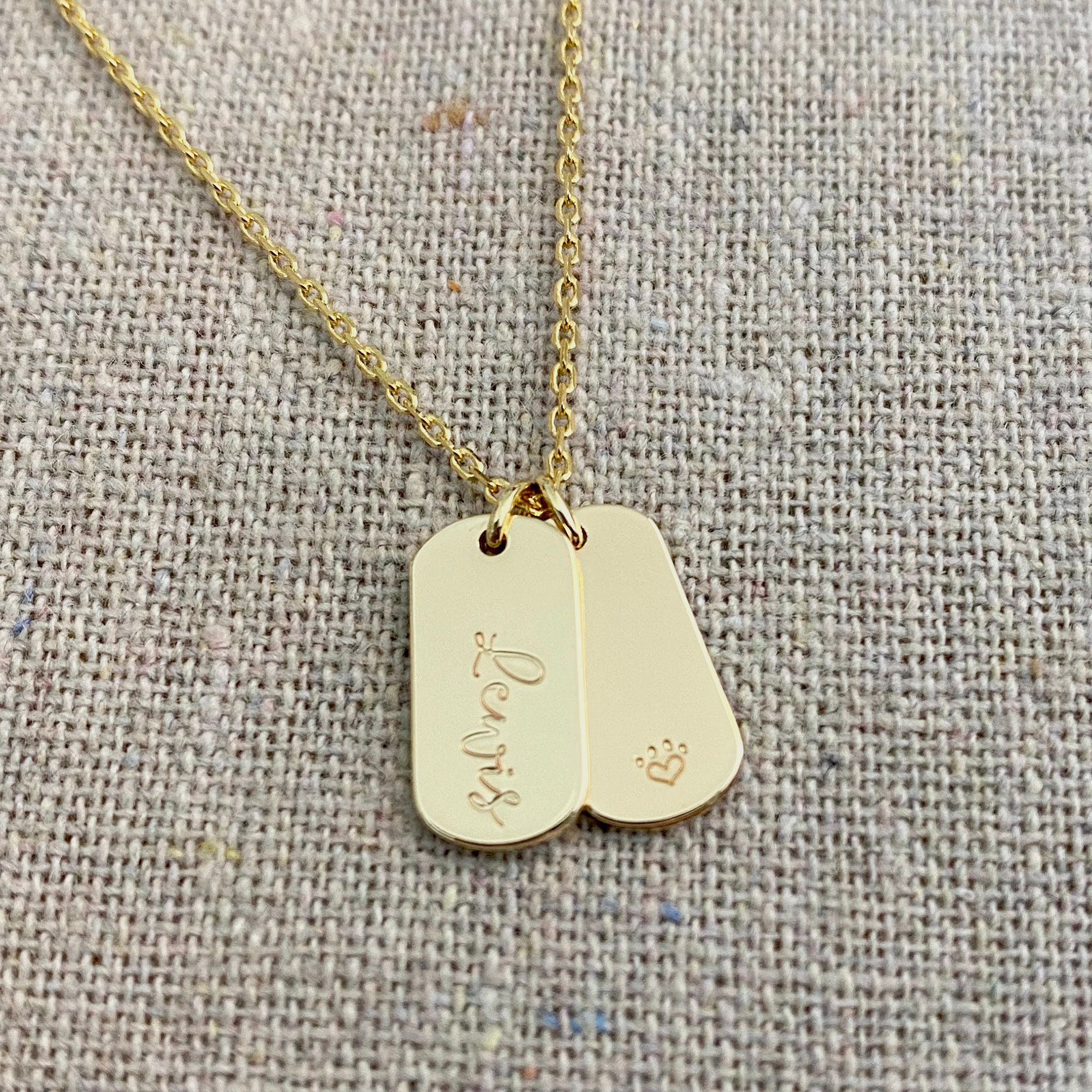 Mini Dog Tag Necklace Gold Personalized Necklace Hand Etsy
