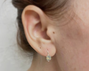 Swarovski Crystal Dangling Earrings | 5mm Light Gray Opal Xirius Chatons | Lever Back Drop Huggies Earrings | E0334