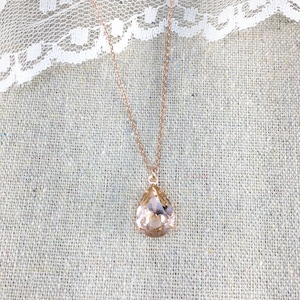 Swarovski Blush Pink Teardrop Crystal Rose Gold Necklace, Simple Pear Vintage Rose Bridal Jewelry, Wedding Bridesmaids Gifts, Tear Pendant image 10