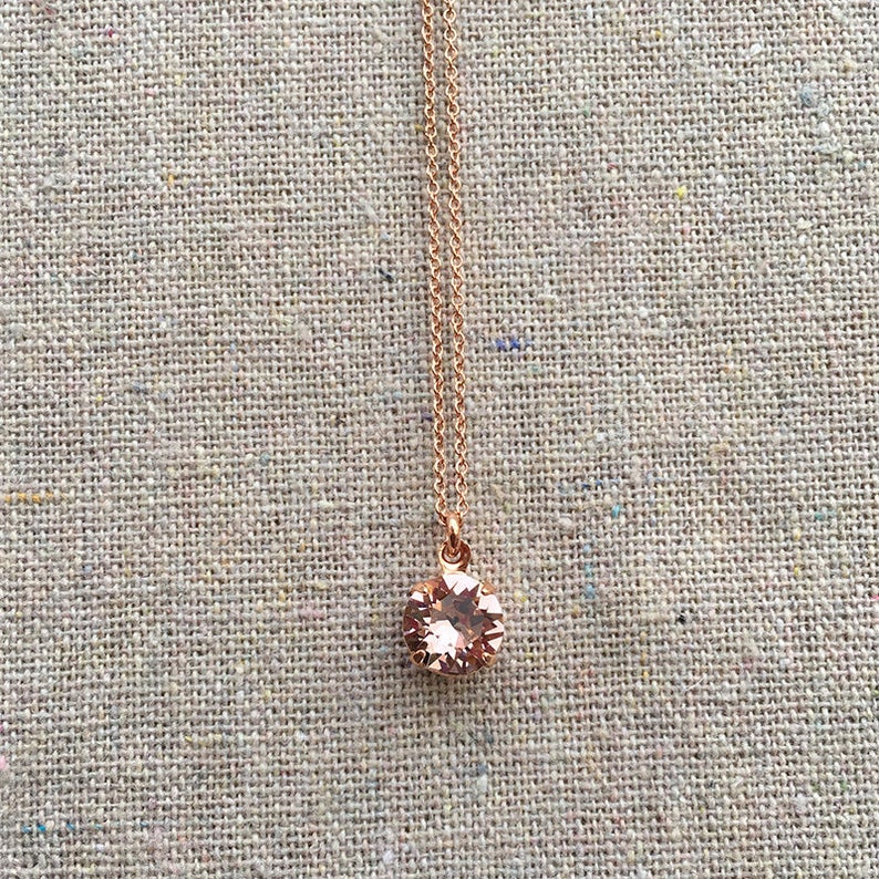 Swarovski Crystal Blush Pink Brilliant Round Pendant Delicate Rose Gold Necklace Bridesmaids Ask Gifts Bridal Jewelry Flower Girl Necklace image 4