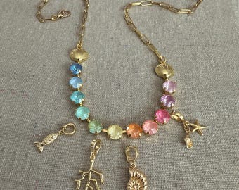 Swarovski Crystal Semi-Tennis Necklace | 8mm Sunlit Tides Xirius Chatons | Adjustable Length Paperclip Chain | N0534