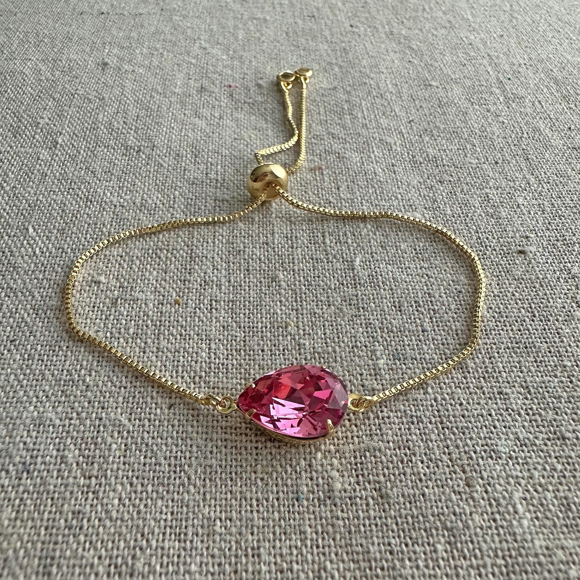 Swarovski Crystal Bracelet, Rose Pear Bracelet, Rose Gold Chain Adjustable Bracelet, Bridal Wedding Jewelry, Bridesmaids Gifts