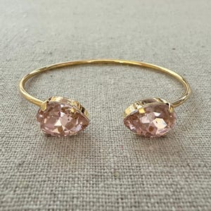 Swarovski Crystal Cuff Bracelet | 14x10mm Vintage Rose Pears | Open Bangle | B0451