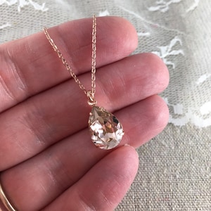 Swarovski Blush Pink Teardrop Crystal Rose Gold Necklace, Simple Pear Vintage Rose Bridal Jewelry, Wedding Bridesmaids Gifts, Tear Pendant image 4