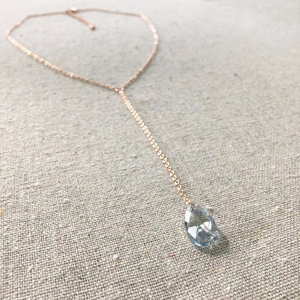 Swarovski Crystal Simple Sleek Y Necklace in Dusty Blue, Teardrop Crystal, Chic Wedding Jewelry Bridal Necklace Bridesmaids Gifts