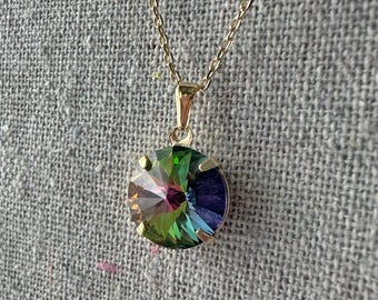 Swarovski Crystal Pendant Necklace | 12mm Medium Vitrail Rivoli Cut | Adjustable Length | N0468