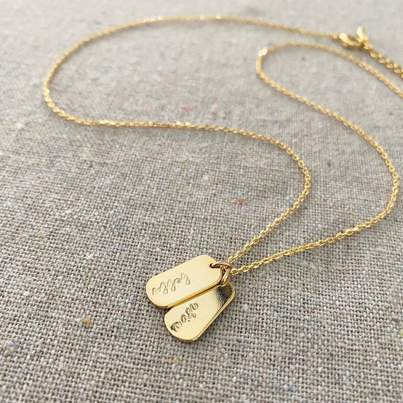 Mini Dog Tag Necklace 14k Gold Plated Personalized Hand Etsy