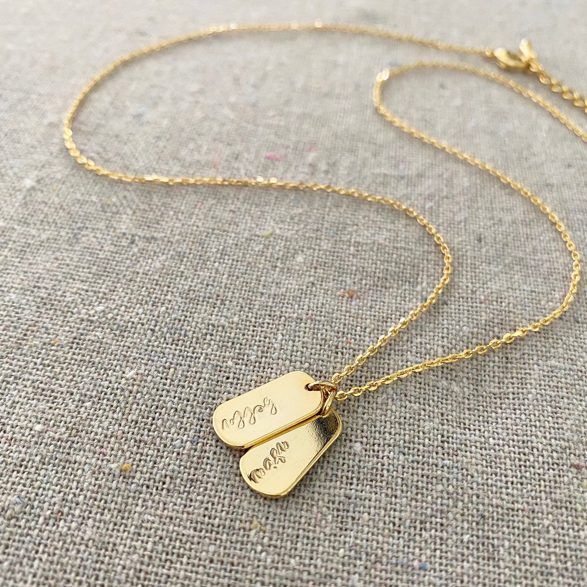 Mini Dog Tag Necklace Gold Personalized Necklace Hand | Etsy