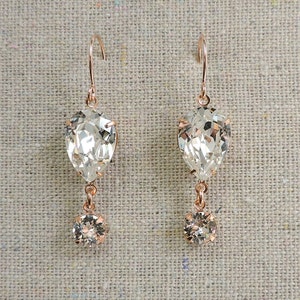 Swarovski Crystal Bridal Set, Faux Diamond Rose Gold Necklace, Delicate Clear Crystal Earrings, Crystal Teardrop Dainty Jewelry Set image 5