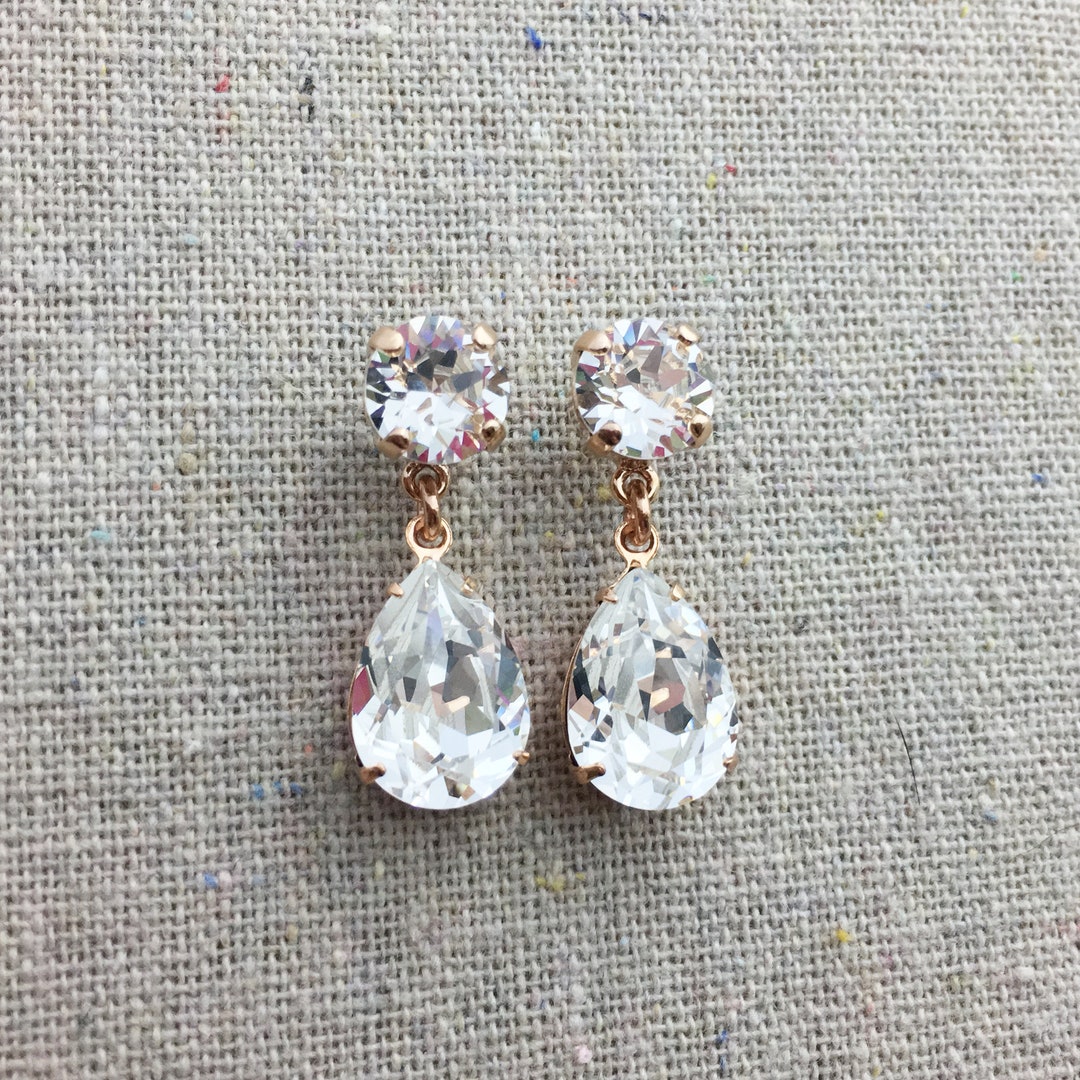 Swarovski Crystal Earrings Dangling Post Bridal Earrings - Etsy