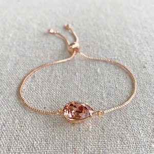 Swarovski Crystal Blush Rose Bracelet, Dusty Rose Bridal Bracelet, Rose Gold Chain Adjustable Bracelet, Wedding Jewelry, Bridesmaids Gifts