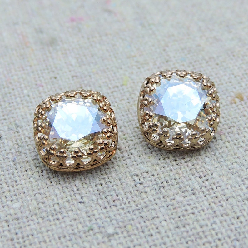 Swarovski Crystal Moonlight Crown Rose Gold Post Earrings Etsy