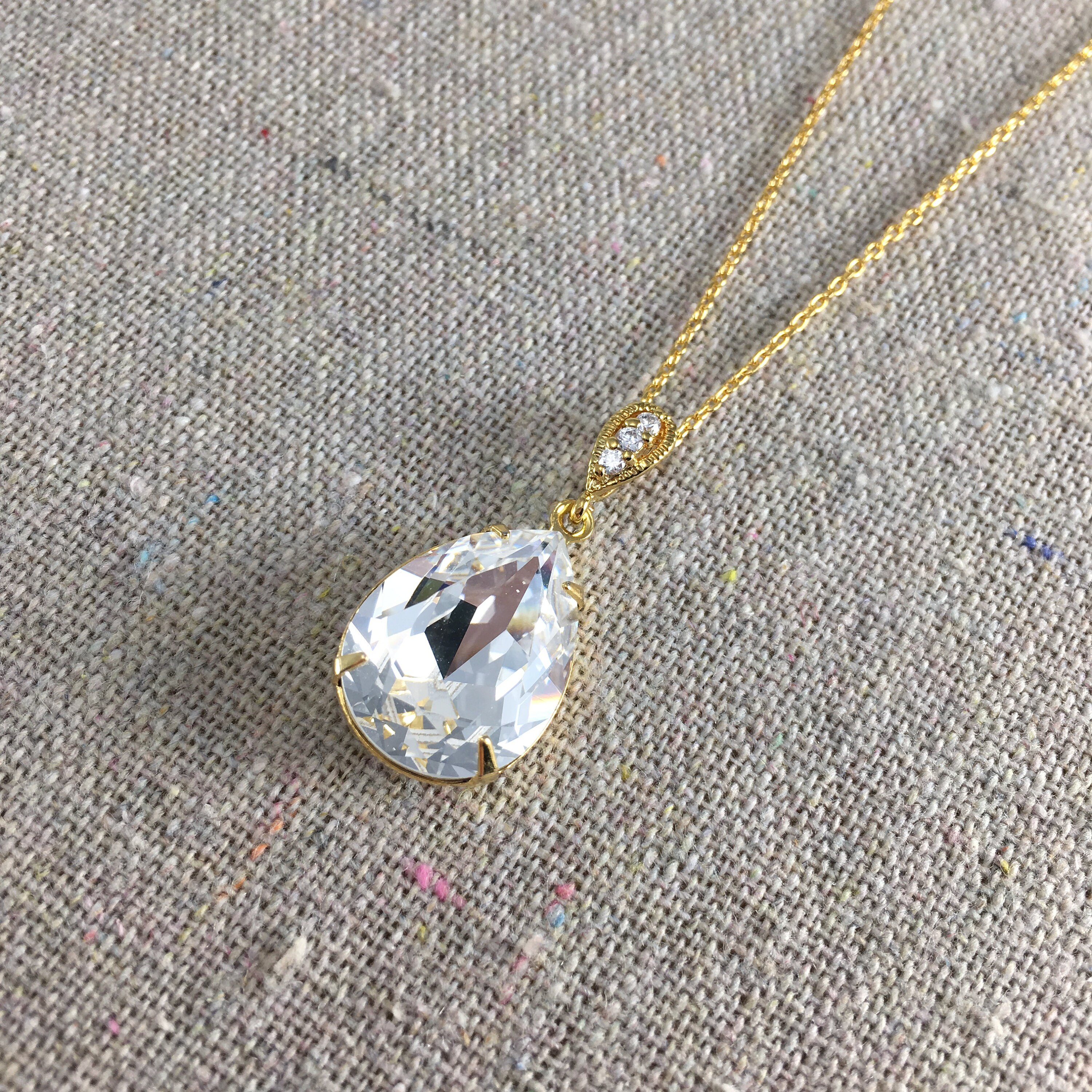 Swarovski Crystal Faux Diamond Teardrop Gold Necklace