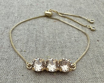 Swarovski Crystal Bar Bracelet | 8mm Light Silk Xirius Chatons | Silicone Sliding Easy-on Clasp | B0450