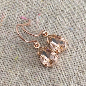 Swarovski Crystal Earrings, Vintage Rose Teardrops, Delicate Dangling Pears, Gold Rose Gold Silver Finish, Bridal Wedding Bridesmaids Gifts
