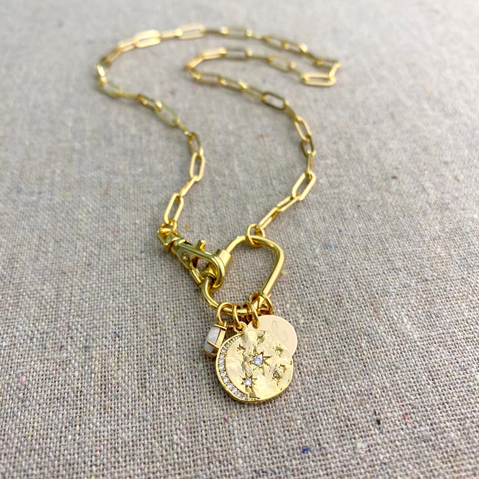 Chunky Celestial Charm Necklace 14k Gold Plated Choker - Etsy