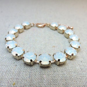 Swarovski Crystal Tennis Bracelet, White Opal Xirius Chaton, 14k Gold Silver Rose Gold Adjustable Bracelet, Bridal Jewelry, Custom Colors image 5
