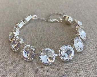 Swarovski Crystal Tennis Bracelet | 12mm Crystal Rivoli Chatons | Adjustable Statement Bracelet | B0069