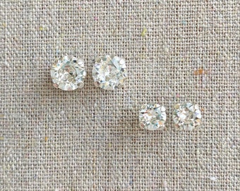 Swarovski Crystal Earring Set, Faux Diamond Earring Studs, Small Round Post Earrings, Bridesmaids Custom Color Gifts, 8mm & 6mm Post Set