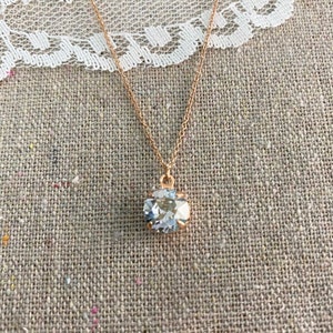 Swarovski Crystal Dusty Blue Brilliant Round Pendant Delicate Rose Gold Necklace Bridesmaids Ask Gifts Bridal Jewelry Flower Girl Necklace