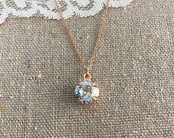 Swarovski Crystal Dusty Blue Brilliant Round Pendant Delicate Rose Gold Necklace Bridesmaids Ask Gifts Bridal Jewelry Flower Girl Necklace