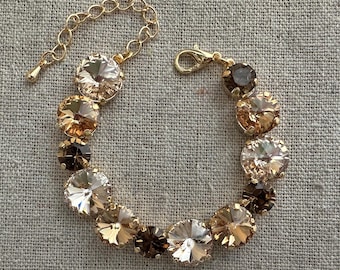 Swarovski Crystal Tennis Bracelet | 12mm, 10mm, 8mm Brown Ombre Chaton | Adjustable Length | B0499