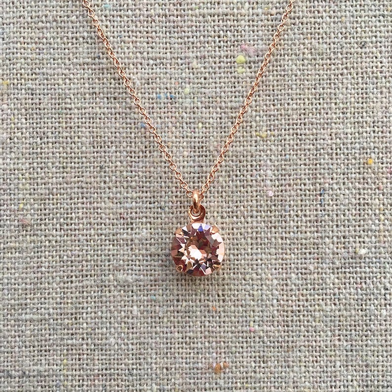 Swarovski Crystal Blush Pink Brilliant Round Pendant Delicate Rose Gold Necklace Bridesmaids Ask Gifts Bridal Jewelry Flower Girl Necklace image 1