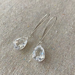 Swarovski Crystal Clear Earrings, Long Dangling Pears, Teardrop Rose Gold, Gold, Silver Tear Drop Bridal Earrings, Wedding Bridesmaids Gifts