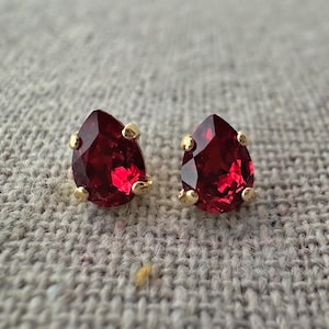 Swarovski Crystal Stud Earrings | 6x4mm Scarlet Pears | Surgical Steel Posts | E0357