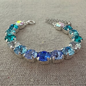 Swarovski Crystal Tennis Bracelet | 8mm Blue Hue Ombre Xirius Chatons | Adjustable Length | B0015