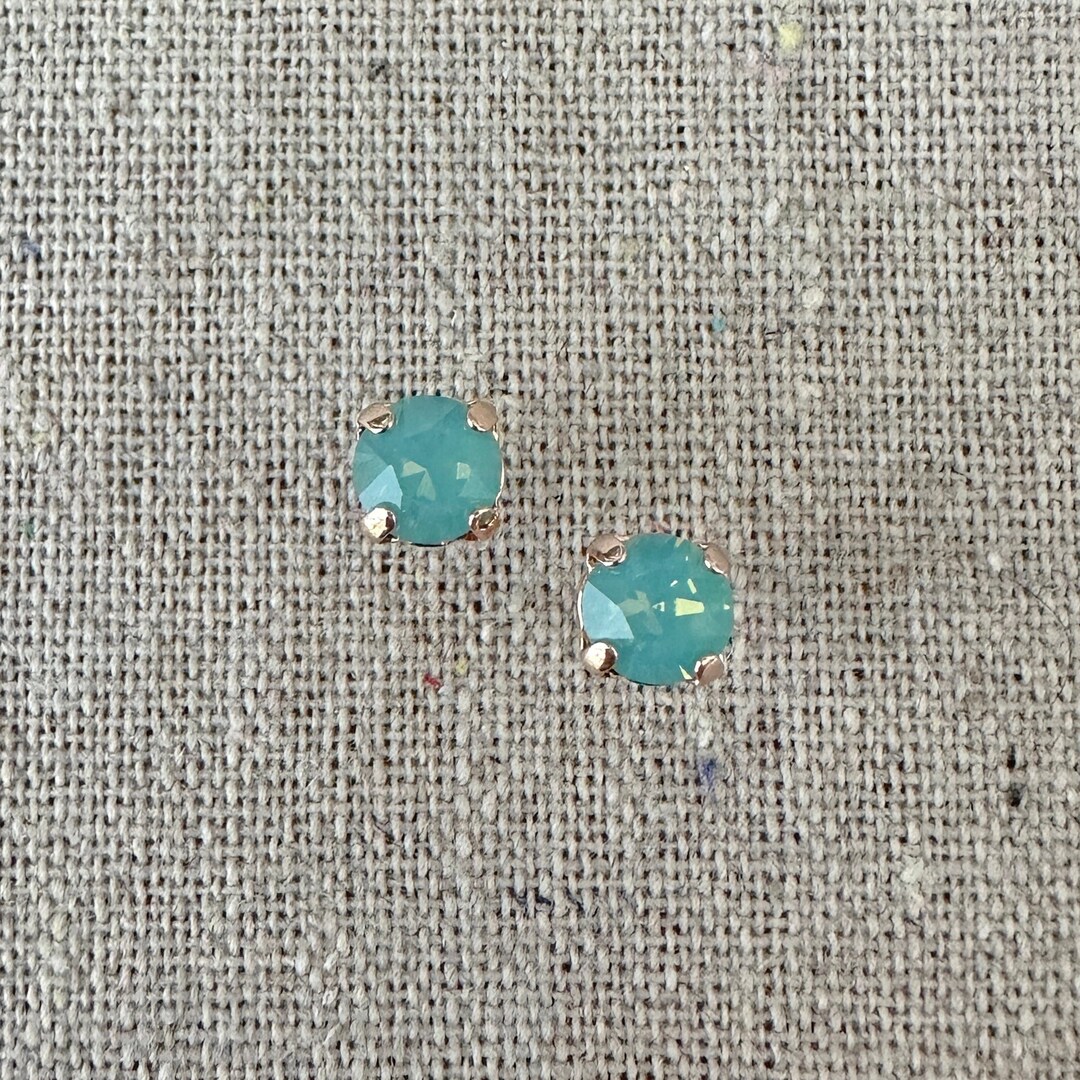 Swarovski Crystal Rose Gold Post Earrings, 6mm Xirius Pacific Opal Studs, Small Brilliant