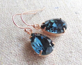 Swarovski Crystal Dangling Earrings | 14x10mm Montana Pears | Drop Earrings | E0041