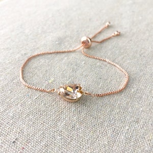 Swarovski Crystal Blush Bracelet, Blush Pink Bridal Bracelet, Rose Gold Chain Adjustable Bracelet, Custom Wedding Jewelry, Bridesmaids Gifts image 7