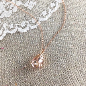 Swarovski Blush Pink Teardrop Crystal Rose Gold Necklace, Simple Pear Vintage Rose Bridal Jewelry, Wedding Bridesmaids Gifts, Tear Pendant image 5