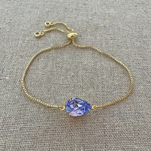 Swarovski Crystal Bracelet, Provence Lavender Bracelet, Rose Gold Chain Adjustable Bracelet, Bridal Wedding Jewelry, Bridesmaids Gifts