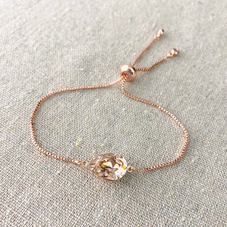 Swarovski Crystal Blush Bracelet, Blush Pink Bridal Bracelet, Rose Gold Chain Adjustable Bracelet, Custom Wedding Jewelry, Bridesmaids Gifts image 8