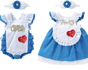 Vestido de Alicia en Onederland Smash Cake Ropa de primer cumpleaños Traje Alicia en el país de las maravillas Mameluco